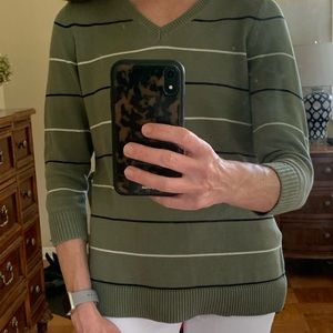 Talbots olive green striped sweater.
